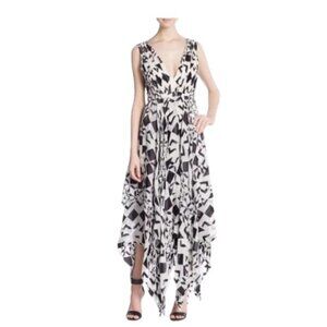 Alice + Olivia black & white diamond kaleidoscope geometric maxi dress Size 0